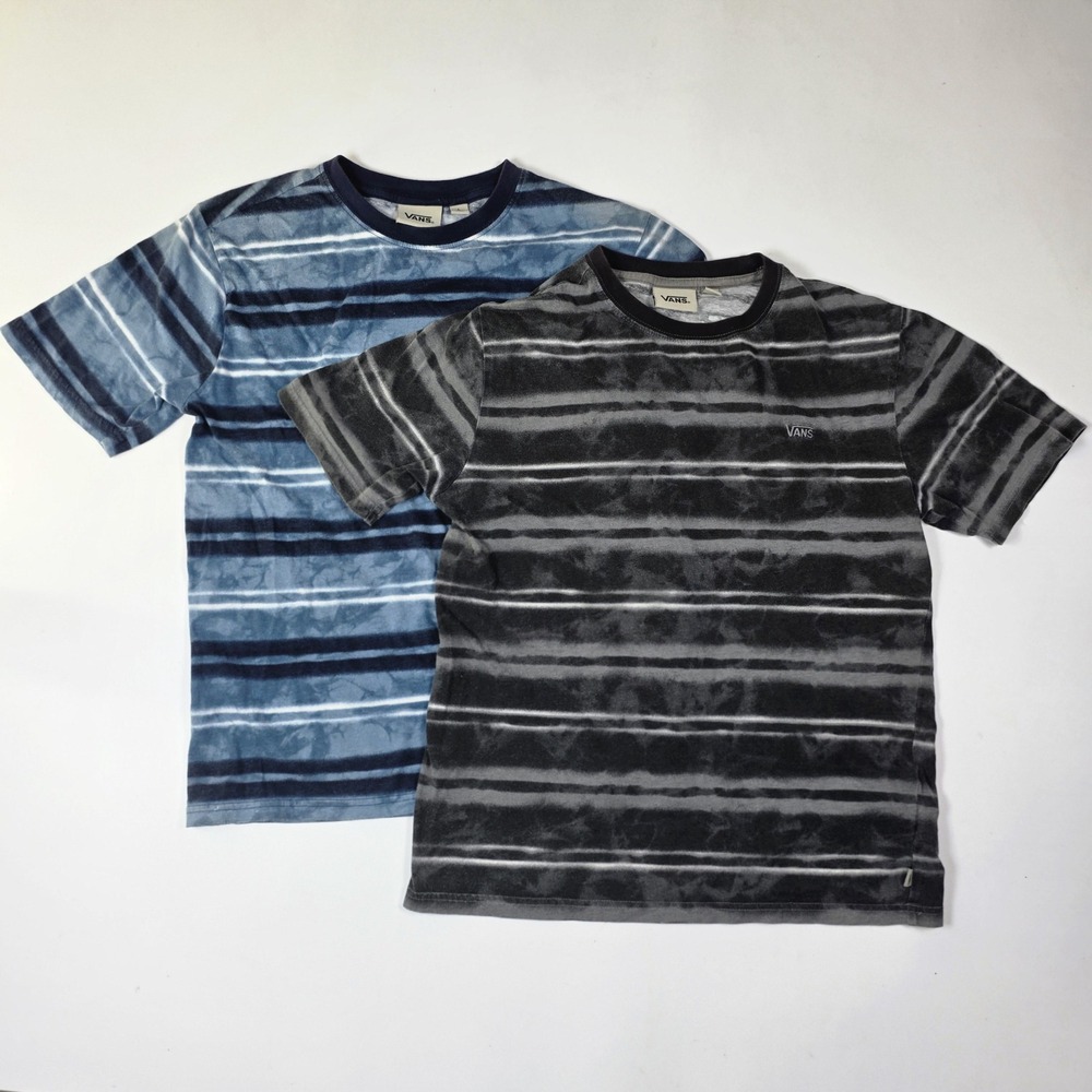 Vans T-Shirt Mens L Blue Gray Tie Dye Striped Embroidered Logo 2 Pack Bundle